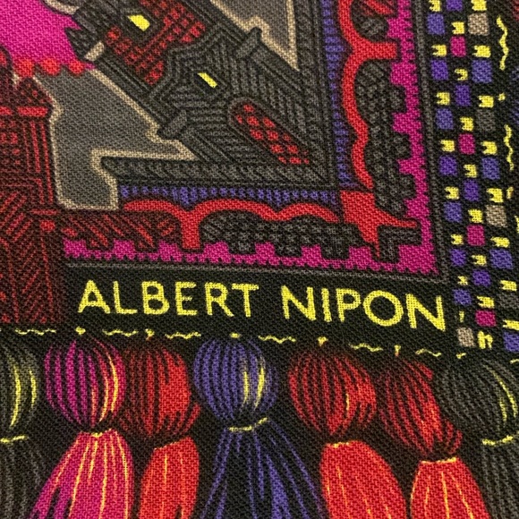 ALBERT NIPON VINTAGE WOOL CHALLIS SCARF STOLE WITH RUSSIAN MOTIFS - Picture 11 of 16